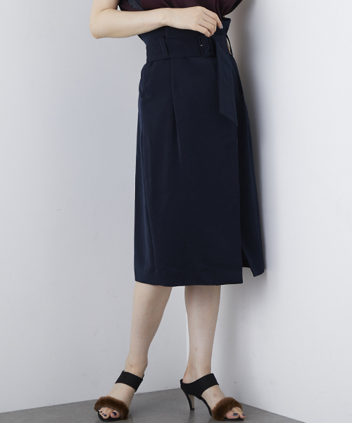 STUDIOUS（ステュディオス）の「【STUDIOUS】ピーチサテンIラインスカート（スカート・レディース・ネイビー/マルチ/ベージュ/バーガンディー・0/1）」の2枚目の写真