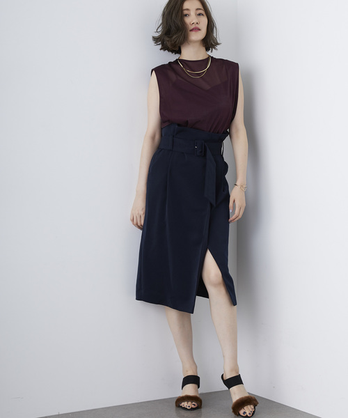 STUDIOUS（ステュディオス）の「【STUDIOUS】ピーチサテンIラインスカート（スカート・レディース・ネイビー/マルチ/ベージュ/バーガンディー・0/1）」の16枚目の写真