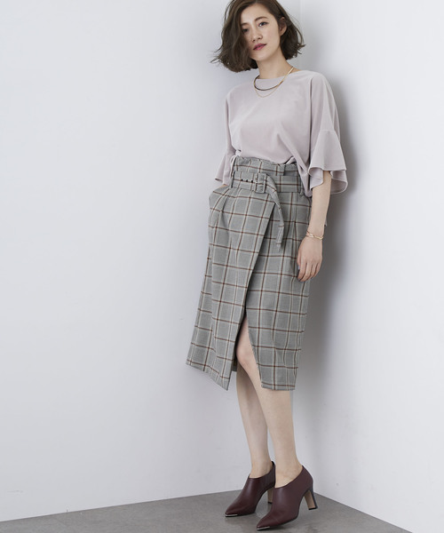 STUDIOUS（ステュディオス）の「【STUDIOUS】ピーチサテンIラインスカート（スカート・レディース・ネイビー/マルチ/ベージュ/バーガンディー・0/1）」の10枚目の写真