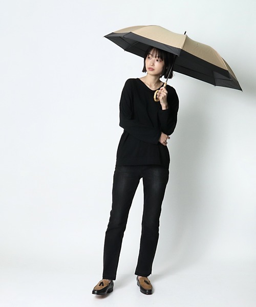 salle de bal（サルデバル）の「晴雨兼用 ショートワイド折りたたみ傘  バンブーハンドル　竹手　27370　SGT（折りたたみ傘・レディース・ブラック/ベージュ/ネイビー/ピンク/オフホワイト・FREE）」の22枚目の写真