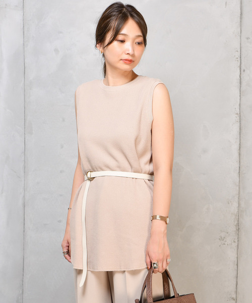 DouDou（ドゥドゥ）の「ワッフルタンク（Tシャツ/カットソー・レディース・オフホワイト/ベージュ/ブラック・FREE）」の3枚目の写真