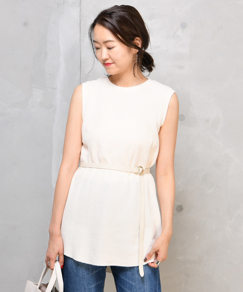 DouDou（ドゥドゥ）の「ワッフルタンク（Tシャツ/カットソー・レディース・オフホワイト/ベージュ/ブラック・FREE）」の15枚目の写真