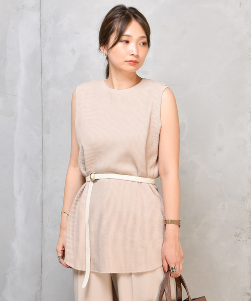 DouDou（ドゥドゥ）の「ワッフルタンク（Tシャツ/カットソー・レディース・オフホワイト/ベージュ/ブラック・FREE）」の12枚目の写真