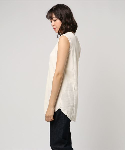 DouDou（ドゥドゥ）の「ワッフルタンク（Tシャツ/カットソー・レディース・オフホワイト/ベージュ/ブラック・FREE）」の4枚目の写真