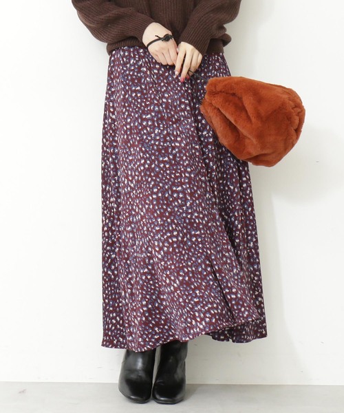 N.（N. Natural Beauty Basic）（エヌエヌナチュラルビューティーベーシック）の「≪◆レオパードマキシスカート≫（スカート・レディース・ベージュ系その他/ボルドー・MEDIUM）」の2枚目の写真