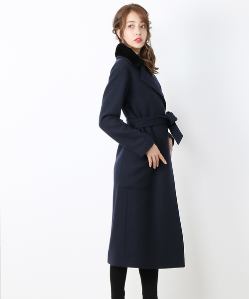 ERA]カシミヤロングコートミンクファー付き（その他アウター