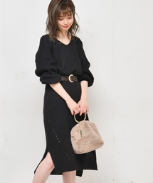 natural couture | 畦編み後ろファスナーニットワンピース(ワンピース)