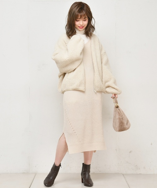 natural couture（ナチュラルクチュール）の「畦編み後ろファスナーニットワンピース（ワンピース・レディース・ブラック/グリーン/アイボリー/ダークパープル・FREE）」の12枚目の写真