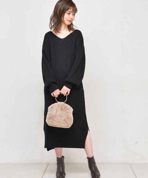 natural couture（ナチュラルクチュール）の「畦編み後ろファスナーニットワンピース（ワンピース・レディース・ブラック/グリーン/アイボリー/ダークパープル・FREE）」の18枚目の写真