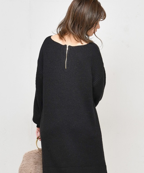 natural couture（ナチュラルクチュール）の「畦編み後ろファスナーニットワンピース（ワンピース・レディース・ブラック/グリーン/アイボリー/ダークパープル・FREE）」の15枚目の写真