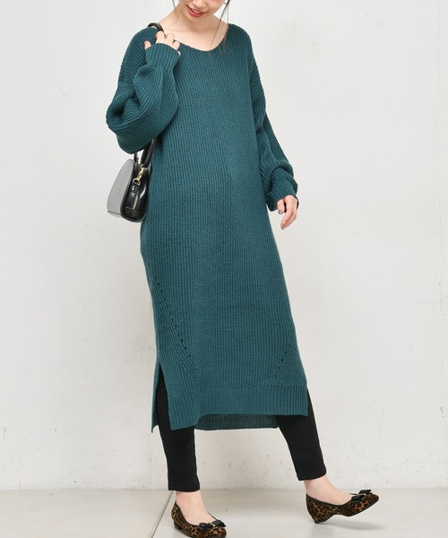 natural couture（ナチュラルクチュール）の「畦編み後ろファスナーニットワンピース（ワンピース・レディース・ブラック/グリーン/アイボリー/ダークパープル・FREE）」の22枚目の写真