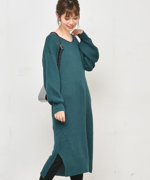 natural couture（ナチュラルクチュール）の「畦編み後ろファスナーニットワンピース（ワンピース・レディース・ブラック/グリーン/アイボリー/ダークパープル・FREE）」の13枚目の写真