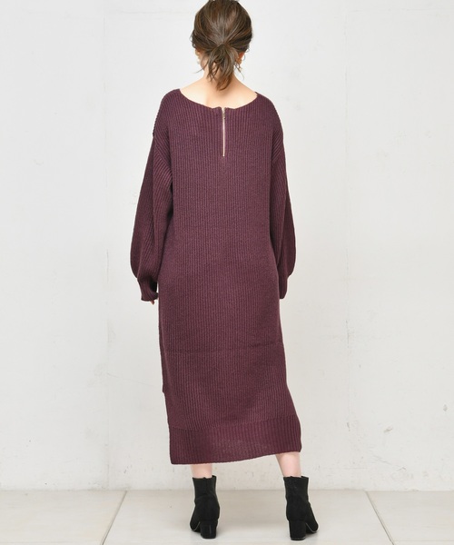 natural couture（ナチュラルクチュール）の「畦編み後ろファスナーニットワンピース（ワンピース・レディース・ブラック/グリーン/アイボリー/ダークパープル・FREE）」の11枚目の写真