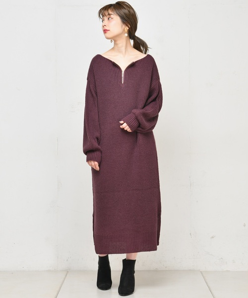 natural couture（ナチュラルクチュール）の「畦編み後ろファスナーニットワンピース（ワンピース・レディース・ブラック/グリーン/アイボリー/ダークパープル・FREE）」の7枚目の写真