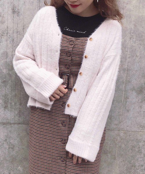 one after another NICE CLAUP(ワンアフターアナザーナイスクラップ)の「フェザーVネックリブカーディガン(カーディガン/ボレロ・レディース・オフホワイト/ライトグレー/モカ/サックスブルー/ライトピンク/ピンク系その他・FREE)」の6枚目の写真