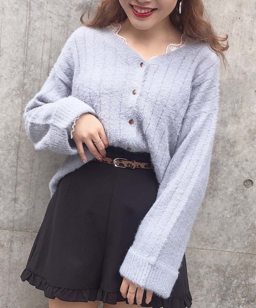 one after another NICE CLAUP(ワンアフターアナザーナイスクラップ)の「フェザーVネックリブカーディガン(カーディガン/ボレロ・レディース・オフホワイト/ライトグレー/モカ/サックスブルー/ライトピンク/ピンク系その他・FREE)」の4枚目の写真