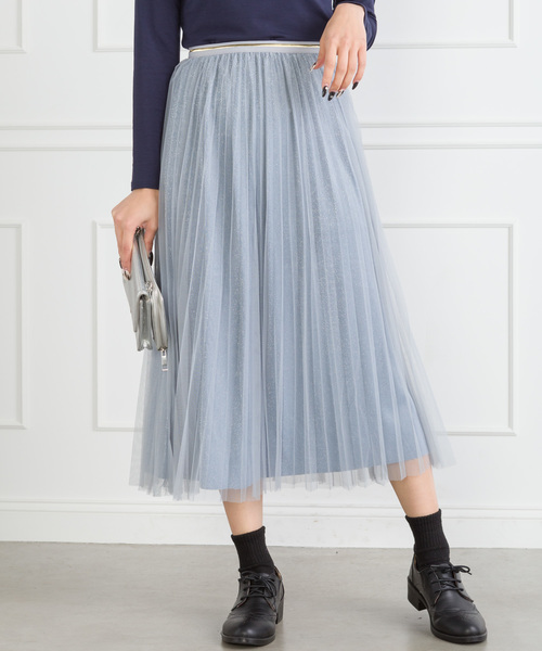 SpRay（スプレイ）の「チュールラメプリーツスカート（スカート・レディース・ブラック/ベージュ/グレー/ピンク/ブラック系その他・FREE）」の3枚目の写真