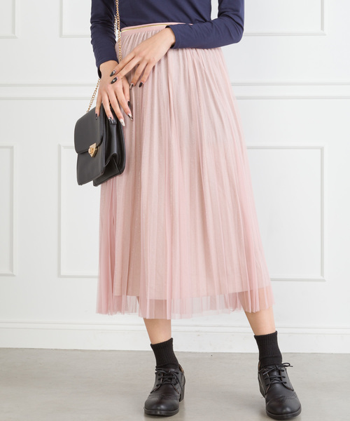 【メイ】新品未使用　ラメチュール　プリーツ　スカート　ブラウン ラメチュールスカート/洗える/WEB限定サイズあり(ミモレ丈