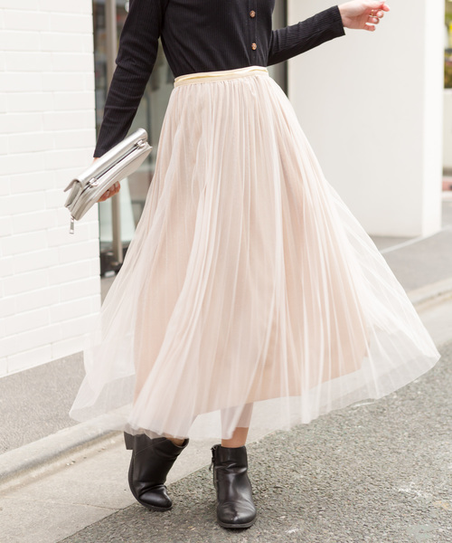 SpRay（スプレイ）の「チュールラメプリーツスカート（スカート・レディース・ブラック/ベージュ/グレー/ピンク/ブラック系その他・FREE）」の14枚目の写真