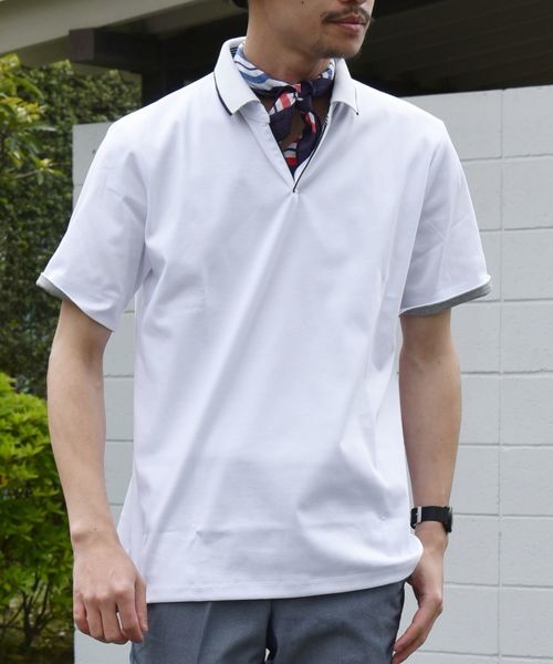 SHIPS（シップス）の「SC: 汗ジミ軽減加工 リブ スキッパー ショートスリーブ ポロシャツ 19SS（ポロシャツ・メンズ・ホワイト/ライトグレー/ブルー/チャコールグレー/ネイビー/ダークネイビー・SMALL/MEDIUM/X-LARGE/LARGE）」の9枚目の写真