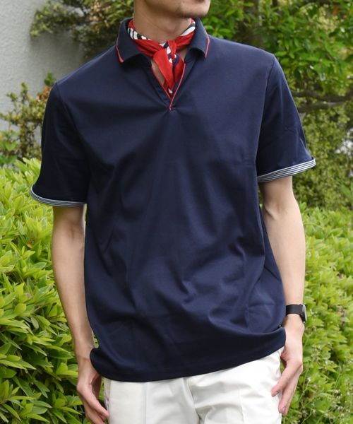 SHIPS（シップス）の「SC: 汗ジミ軽減加工 リブ スキッパー ショートスリーブ ポロシャツ 19SS（ポロシャツ・メンズ・ホワイト/ライトグレー/ブルー/チャコールグレー/ネイビー/ダークネイビー・SMALL/MEDIUM/X-LARGE/LARGE）」の16枚目の写真