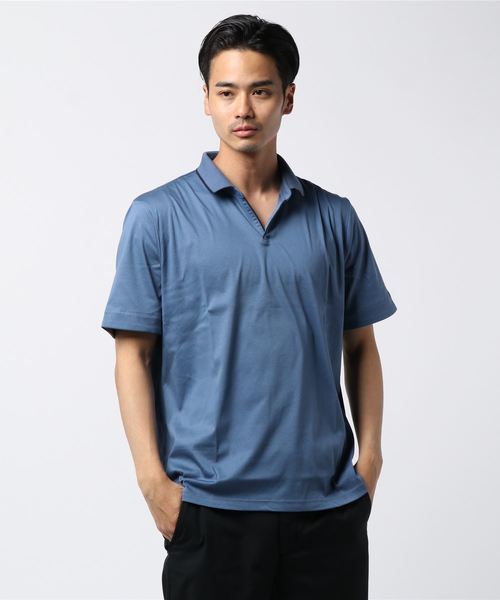 SHIPS（シップス）の「SC: 汗ジミ軽減加工 リブ スキッパー ショートスリーブ ポロシャツ 19SS（ポロシャツ・メンズ・ホワイト/ライトグレー/ブルー/チャコールグレー/ネイビー/ダークネイビー・SMALL/MEDIUM/X-LARGE/LARGE）」の2枚目の写真