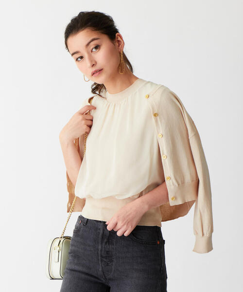 EMMEL REFINES（エメルリファインズ）の「〔ハンドウォッシャブル〕FC HW シフォンノースリーブ ツインニット（アンサンブル・レディース・ブラック/ライトブルー/ナチュラル・FREE）」の3枚目の写真