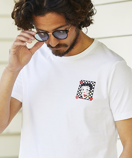 CAMBIO(カンビオ)の「mt5834-Betty Boop Tシャツ(チェッカーフラッグ)(Tシャツ/カットソー・メンズ・ホワイト/ブラック・L/S/XL/M)」の2枚目の写真