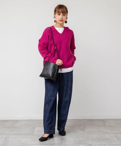 coen（コーエン）の「【ムック本掲載・手洗いできる】ラムウールVネックニット（ニット/セーター・レディース・オフホワイト/ピンク/ライトグレー・FREE）」の15枚目の写真