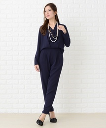 カシュクールフロント長袖オールインワン・パンツドレス