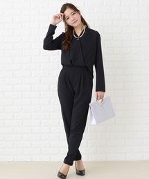 カシュクールフロント長袖オールインワン・パンツドレス