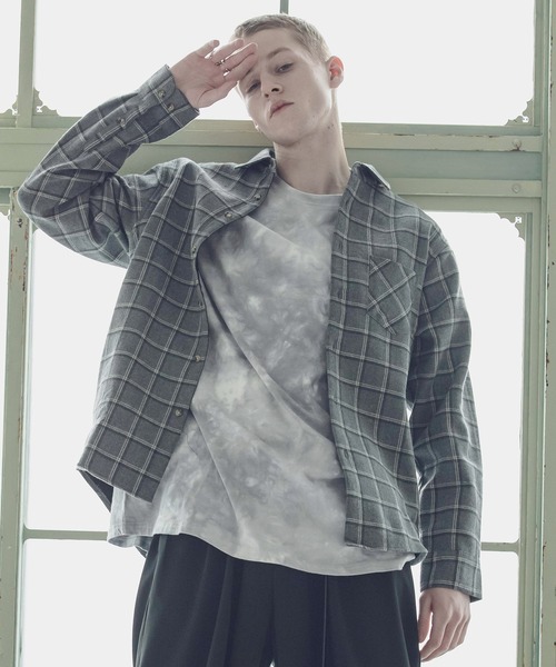 act'm(アクトム)の「act'm フリースボンディング ビックネルシャツ ビッグシルエットチェックシャツ(シャツ/ブラウス)」|グレー