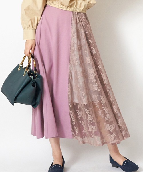 STYLEBLOCK（スタイルブロック）の「サイドレース切替ロングスカート（スカート・レディース・ブラック/ベージュ/パープル系その他・M）」の3枚目の写真