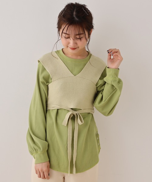 one after another NICE CLAUP（ワンアフターアナザーナイスクラップ）の「ニットビスチェセットトップス（Tシャツ/カットソー・レディース・アイボリー/ベージュ/グリーン・FREE）」の3枚目の写真