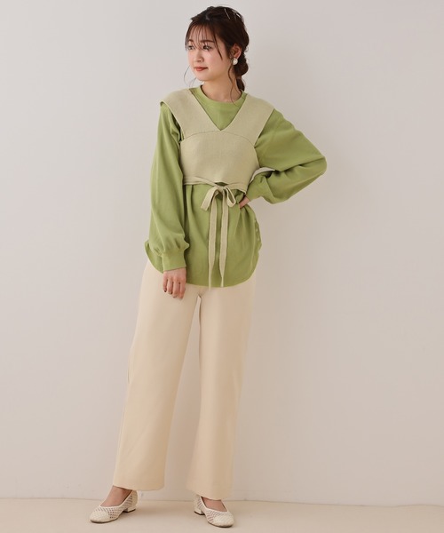 one after another NICE CLAUP（ワンアフターアナザーナイスクラップ）の「ニットビスチェセットトップス（Tシャツ/カットソー・レディース・アイボリー/ベージュ/グリーン・FREE）」の8枚目の写真