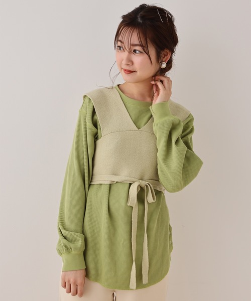 one after another NICE CLAUP（ワンアフターアナザーナイスクラップ）の「ニットビスチェセットトップス（Tシャツ/カットソー・レディース・アイボリー/ベージュ/グリーン・FREE）」の10枚目の写真