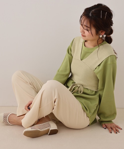 one after another NICE CLAUP（ワンアフターアナザーナイスクラップ）の「ニットビスチェセットトップス（Tシャツ/カットソー・レディース・アイボリー/ベージュ/グリーン・FREE）」の18枚目の写真