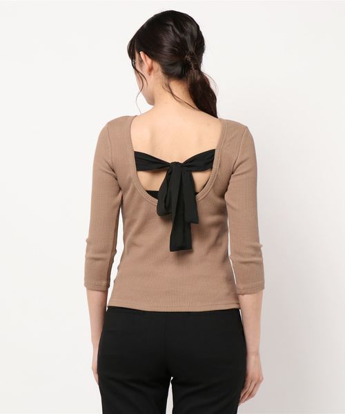 SPIRALGIRL（スパイラルガール）の「バックリボントップス（Tシャツ/カットソー・レディース・ベージュ/グリーン/ブラック・FREE）」の16枚目の写真