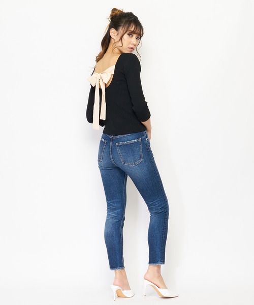 SPIRALGIRL（スパイラルガール）の「バックリボントップス（Tシャツ/カットソー・レディース・ベージュ/グリーン/ブラック・FREE）」の9枚目の写真