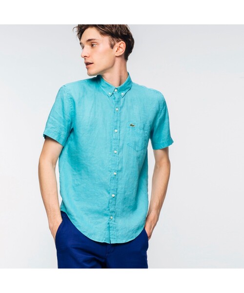 LACOSTE（ラコステ）の「リネンショートスリーブボタンダウンシャツ（シャツ/ブラウス・メンズ・ホワイト/スカイブルー/マジェンタ/ロイヤルブルー/ダークベージュ/ブラウン/ライトイエロー/オフホワイト/ネイビー/ベージュ/ライトブルー・40/38/39/41）」の8枚目の写真