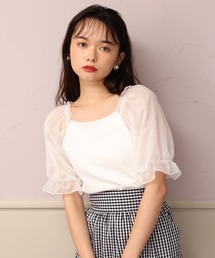 one after another NICE CLAUP | 袖ドットシフォンテレコプルオーバー(Tシャツ/カットソー)