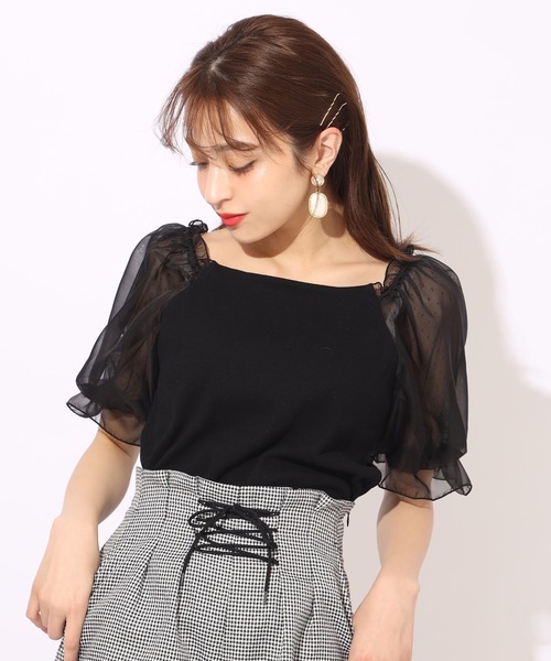 one after another NICE CLAUP(ワンアフターアナザーナイスクラップ)の「袖ドットシフォンテレコプルオーバー(Tシャツ/カットソー・レディース・ライトグレー/ブラック/オフホワイト/ベージュ・FREE)」の15枚目の写真