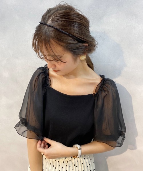 one after another NICE CLAUP(ワンアフターアナザーナイスクラップ)の「袖ドットシフォンテレコプルオーバー(Tシャツ/カットソー・レディース・ライトグレー/ブラック/オフホワイト/ベージュ・FREE)」の21枚目の写真