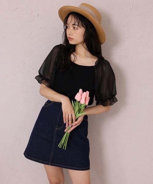 one after another NICE CLAUP(ワンアフターアナザーナイスクラップ)の「袖ドットシフォンテレコプルオーバー(Tシャツ/カットソー・レディース・ライトグレー/ブラック/オフホワイト/ベージュ・FREE)」の5枚目の写真