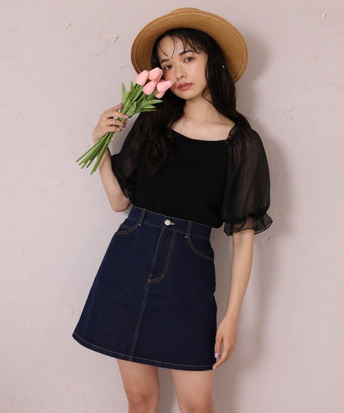 one after another NICE CLAUP(ワンアフターアナザーナイスクラップ)の「袖ドットシフォンテレコプルオーバー(Tシャツ/カットソー・レディース・ライトグレー/ブラック/オフホワイト/ベージュ・FREE)」の6枚目の写真