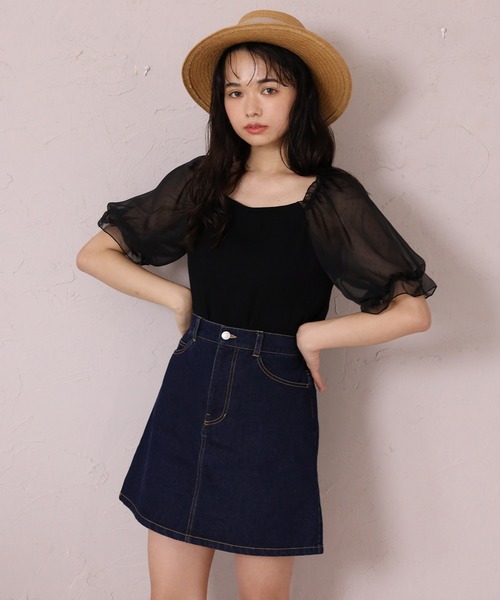 one after another NICE CLAUP(ワンアフターアナザーナイスクラップ)の「袖ドットシフォンテレコプルオーバー(Tシャツ/カットソー・レディース・ライトグレー/ブラック/オフホワイト/ベージュ・FREE)」の7枚目の写真