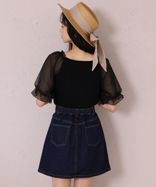 one after another NICE CLAUP(ワンアフターアナザーナイスクラップ)の「袖ドットシフォンテレコプルオーバー(Tシャツ/カットソー・レディース・ライトグレー/ブラック/オフホワイト/ベージュ・FREE)」の8枚目の写真