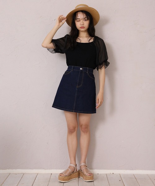 one after another NICE CLAUP(ワンアフターアナザーナイスクラップ)の「袖ドットシフォンテレコプルオーバー(Tシャツ/カットソー・レディース・ライトグレー/ブラック/オフホワイト/ベージュ・FREE)」の9枚目の写真