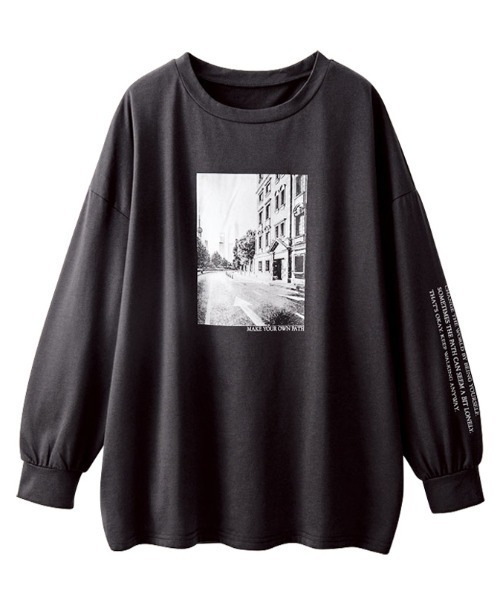 GeeRA（ジーラ）の「《インスタグラマーてらさん着用》フォトプリントロングＴシャツ（Tシャツ/カットソー・レディース・オフホワイト/チャコール・X-LARGE/LARGE/MEDIUM）」の14枚目の写真