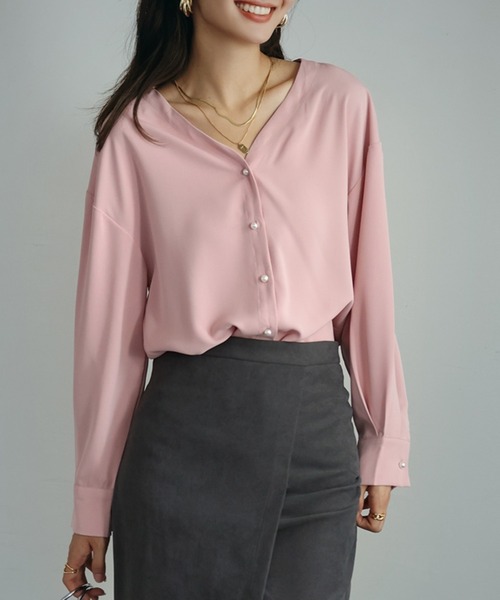 SAISON DE PAPILLON（セゾンドパピヨン）の「【大人気】バックVネックシフォンブラウス 卒業式,入学式（シャツ/ブラウス・レディース・ホワイト/ネイビー/ブルー/グリーン/ブラウン/イエロー/アイボリー/パープル/ピンク/ベージュ/ブラック/モカ/ライトベージュ/ラベンダー/ライトブラウン・S/M/L/XL）」の15枚目の写真